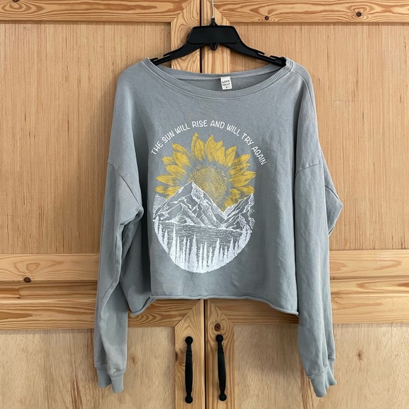 Love vintage sunflower The sun will rise and I will try again cropped sweater - Picture 2 of 5